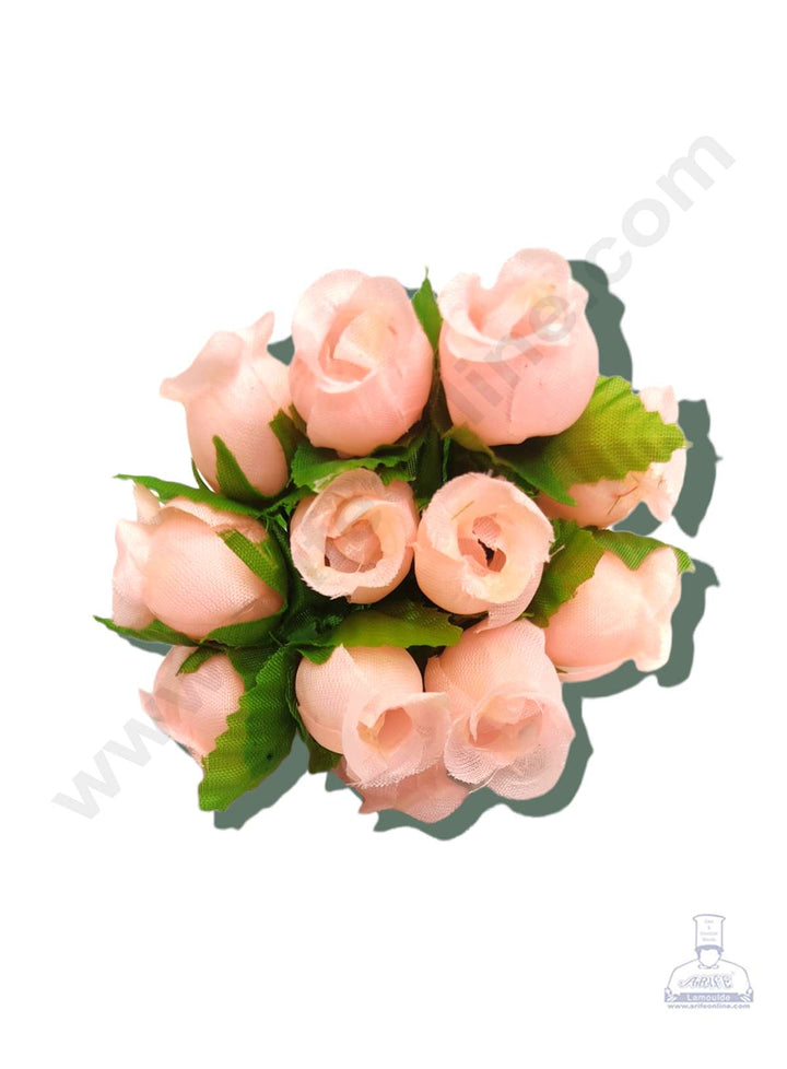 Cake Decor™ Mini Rose Artificial Flower Bunch For Cake Decoration – Peach( 1 Bunch )
