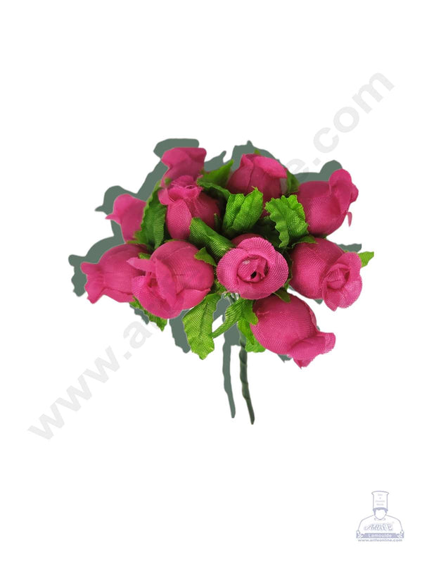 Cake Decor™ Mini Rose Artificial Flower Bunch For Cake Decoration – Pink( 1 Bunch )