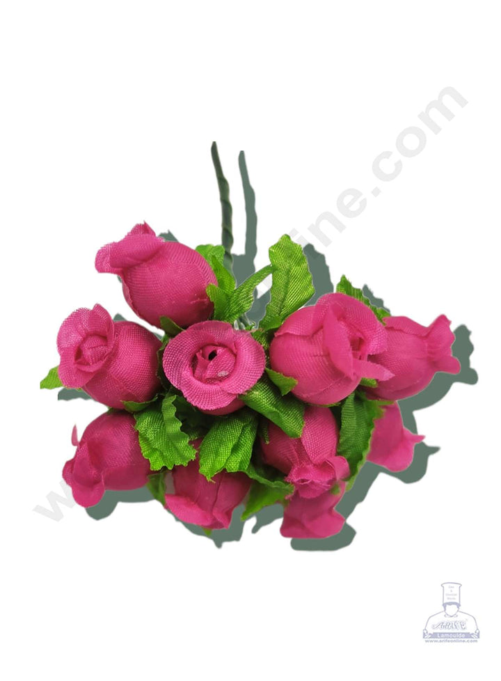 Cake Decor™ Mini Rose Artificial Flower Bunch For Cake Decoration – Pink( 1 Bunch )