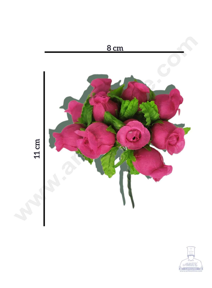 Cake Decor™ Mini Rose Artificial Flower Bunch For Cake Decoration – Pink( 1 Bunch )