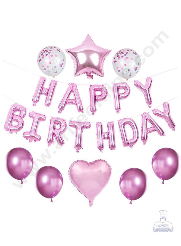 Cake Decor™ Pink HAPPY BIRTHDAY Foil Banners with Star Foil Balloons and Pink Confetti Balloons Set For Party Balloon Decoration (Pack of 21 pc )