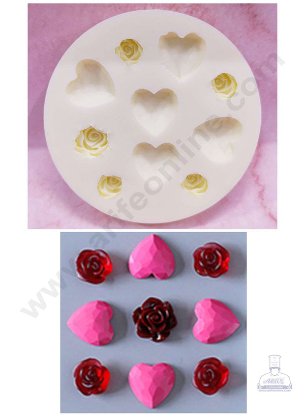 Cake Decor™ Silicon 10 Cavity Pinata Heart and Rose Shape Cake Fondant Mould SBSP-DYF6146