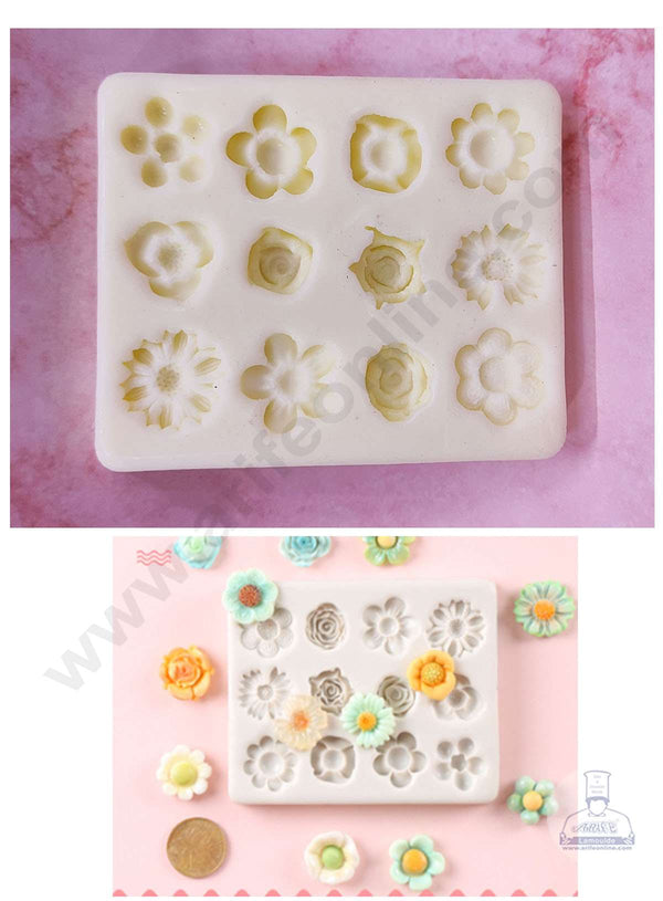 Cake Decor™ Silicon 12 Cavity Rose Sunflower Blossom Peach Flowers Shape Cake Fondant Mould SBSP-DYF6011