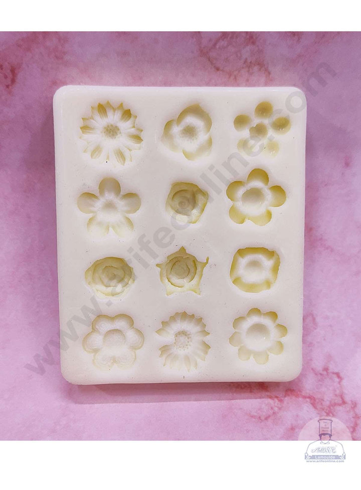 Cake Decor™ Silicon 12 Cavity Rose Sunflower Blossom Peach Flowers Shape Cake Fondant Mould SBSP-DYF6011