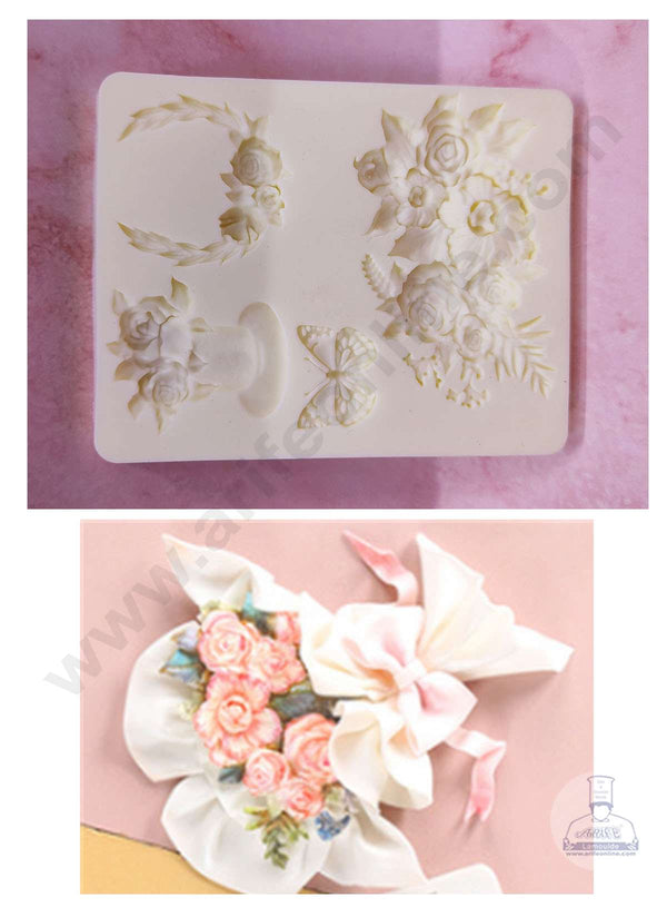 Cake Decor™ Silicon 4 Cavity Different Rose Bouquet and Butterfly Shape Cake Fondant Mould SBSP-DYF6014