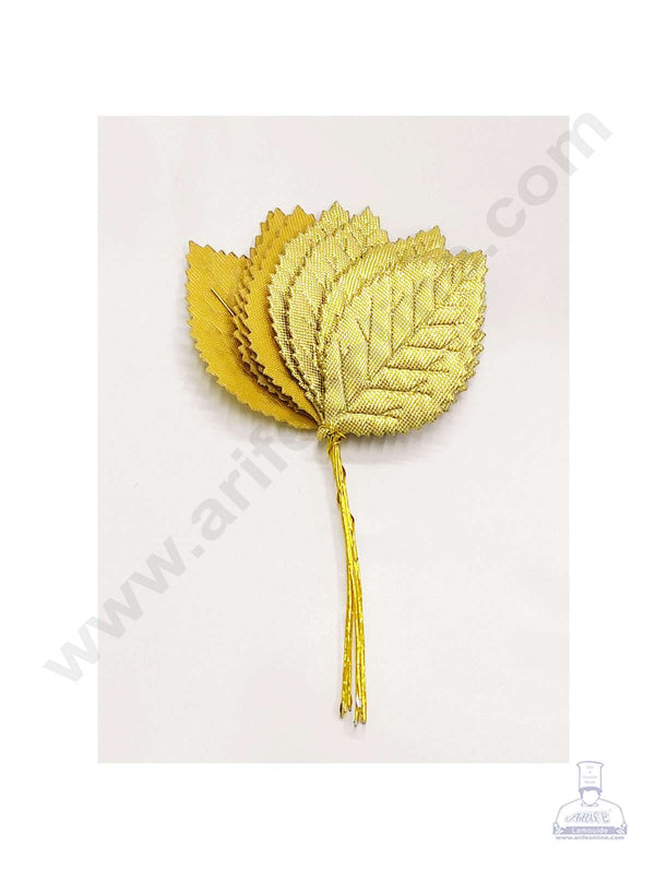 Cake Decor™ Small Leaf Artificial Flower Bunch For Cake Decoration – Gold( 10 pc pack )