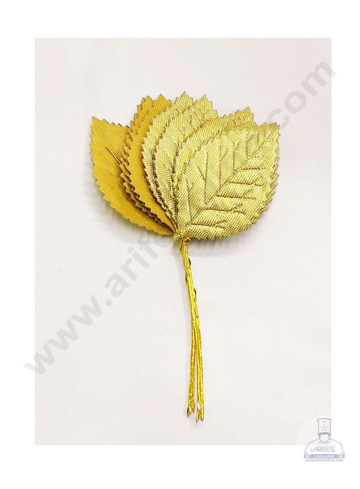 Cake Decor™ Small Leaf Artificial Flower Bunch For Cake Decoration – Gold( 10 pc pack )