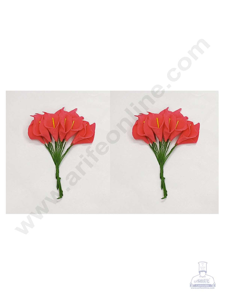 Cake Decor™ Small Lilly Foam Bunch Artificial Flower For Cake Decoration – Red( 1 Bunch )