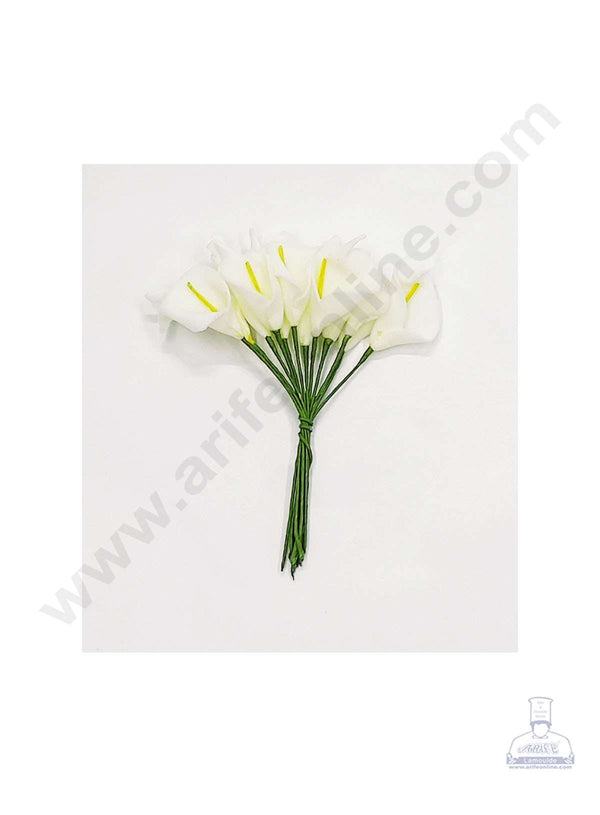 Cake Decor™ Small Lilly Foam Bunch Artificial Flower For Cake Decoration – White ( 1 Bunch )