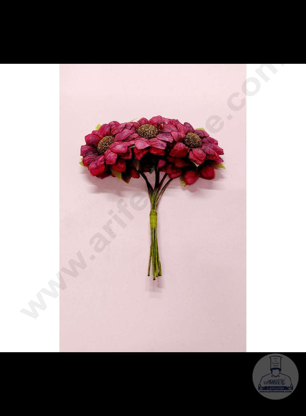Cake Decor™ Small Sunflower Artificial Flower Bunch For Cake Decoration – Red( 6 pc pack )