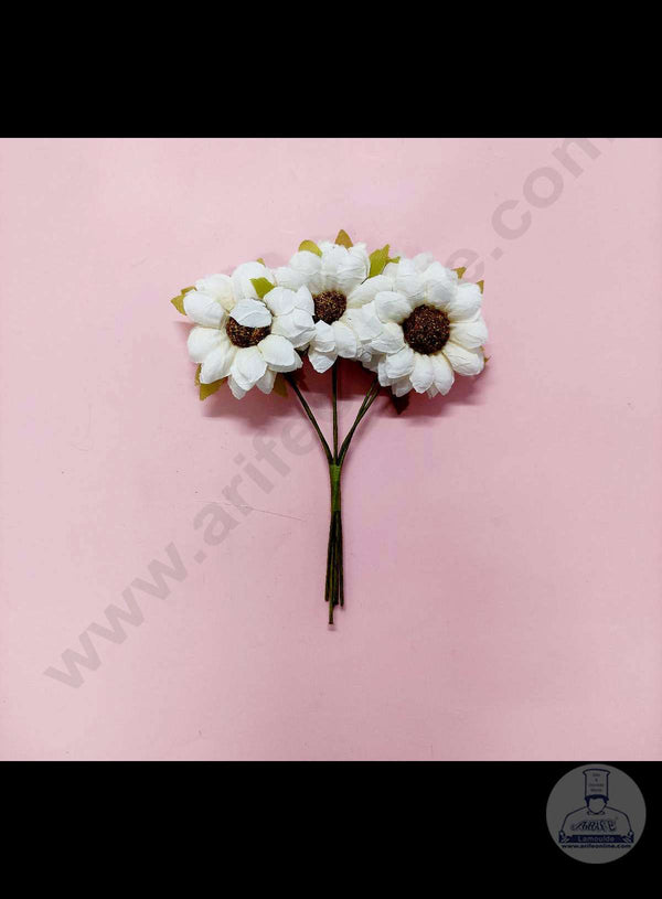 Cake Decor™ Small Sunflower Artificial Flower Bunch For Cake Decoration – White( 6 pc pack )