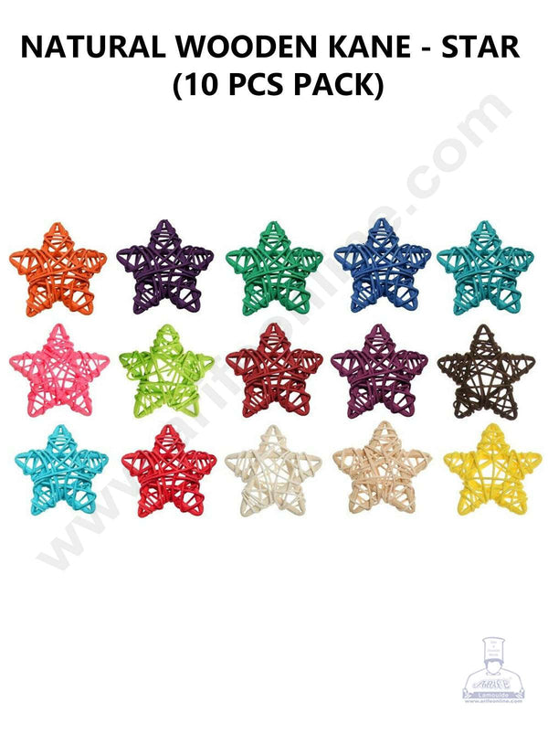 Cake Decor™ Star Shape Natural Wooden Kane Rattan For Decoration – Multi Color( 10 pc pack )