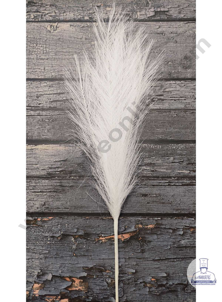 Cake Decor™ White Long Cloth Shrub Artificial Pampas Grass Flower For Cake Decoration – White ( 1 pc pack )