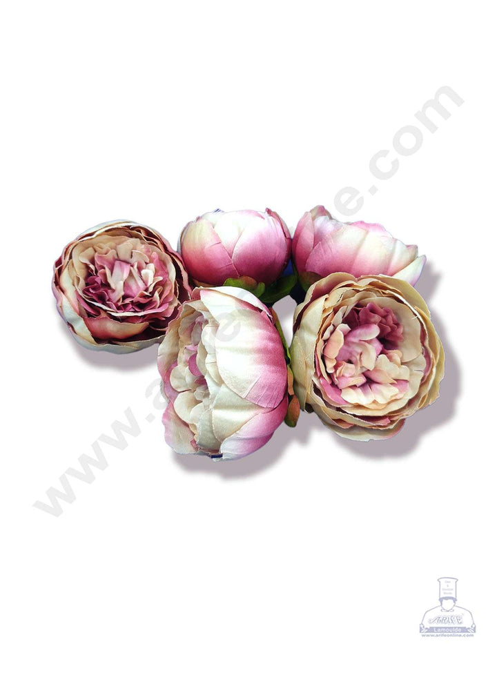 Cake Decor™ XL Peony Artificial Flower For Cake Decoration – Red White ( 5 pc pack )