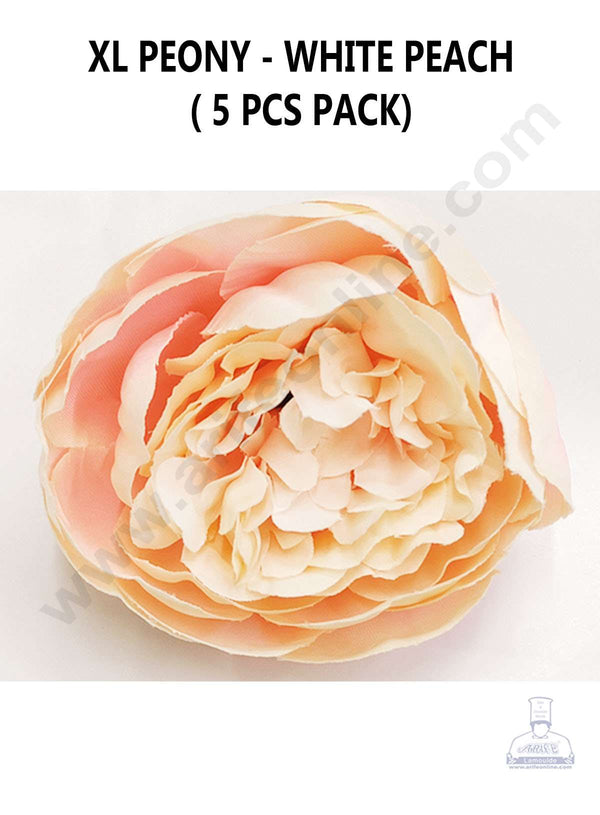 Cake Decor™ XL Peony Artificial Flower For Cake Decoration – White Peach( 5 pc pack )