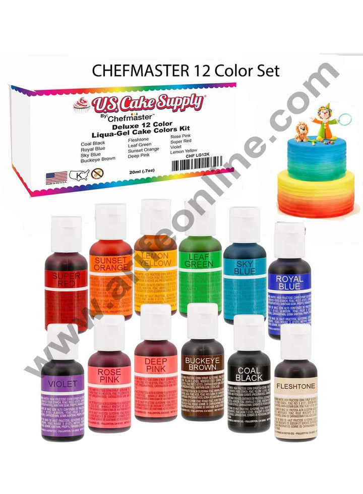 Chefmaster 12 Color Liqua-Gel Cake Color Set