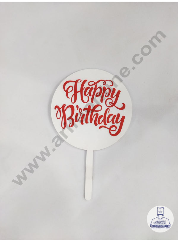 Cake Decor 5 Inches Digital Printed Cake Toppers - Happy Birthday White Red Colour