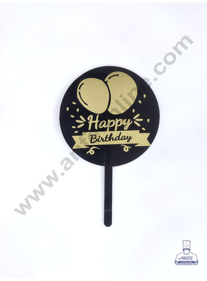 Cake Decor 5 Inches Digital Printed Cake Toppers - Happy Birthday Black Gold Balloons