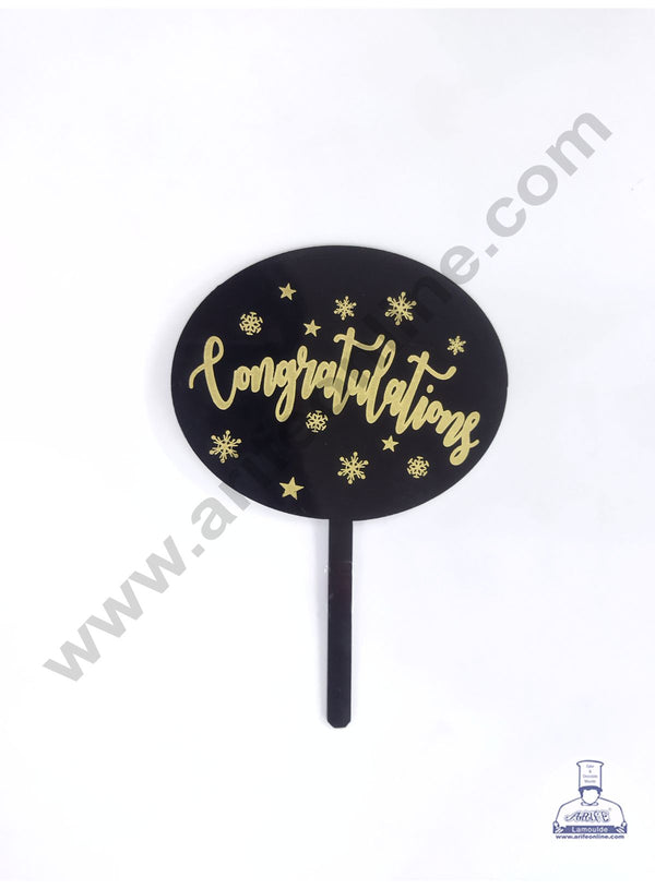 Cake Decor 5 Inches Digital Printed Cake Toppers - Congratulations With Black Gold Snowflakes