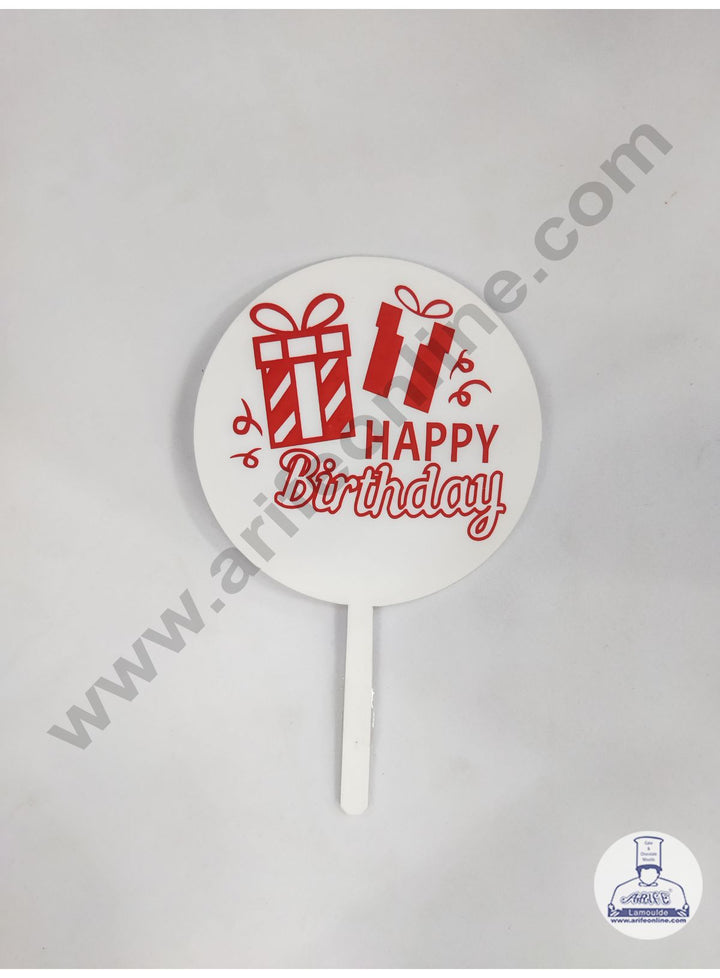 Cake Decor 5 Inches Digital Printed Cake Toppers - Happy Birthday With White Red Gift Box