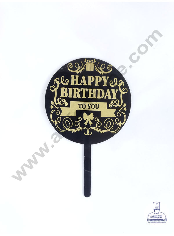 Cake Decor 5 Inches Digital Printed Cake Toppers - Happy Birthday To You With Black Gold Decorations