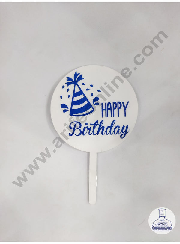Cake Decor 5 Inches Digital Printed Cake Toppers - Happy Birthday With White Blue Cap