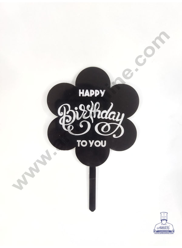 Cake Decor 5 Inches Digital Printed Cake Toppers - Happy Birthday To You With Black Silver Colour