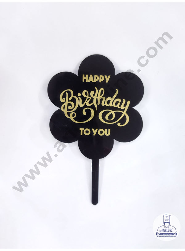 Cake Decor 5 Inches Digital Printed Cake Toppers - Happy Birthday To You With Black Gold Colour