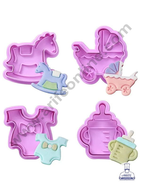 Cake Decor 4 Pc Baby Shower Plastic Biscuit Cutter Plunger Cutter