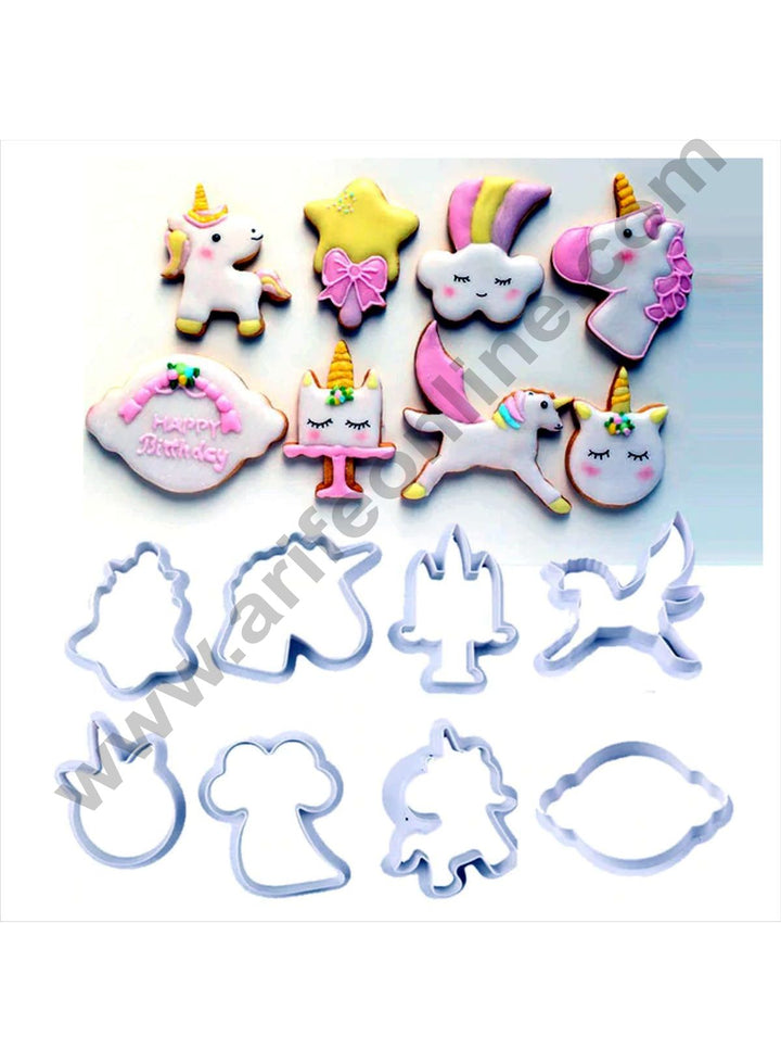 Cake Decor 8 Pc Multiple Unicorns Plastic Fondant Cutter Gumpaste Cutter