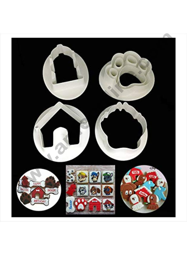 Cake Decor 4 Pc Dog Paw House Plastic Fondant Cutter Gumpaste Cutter