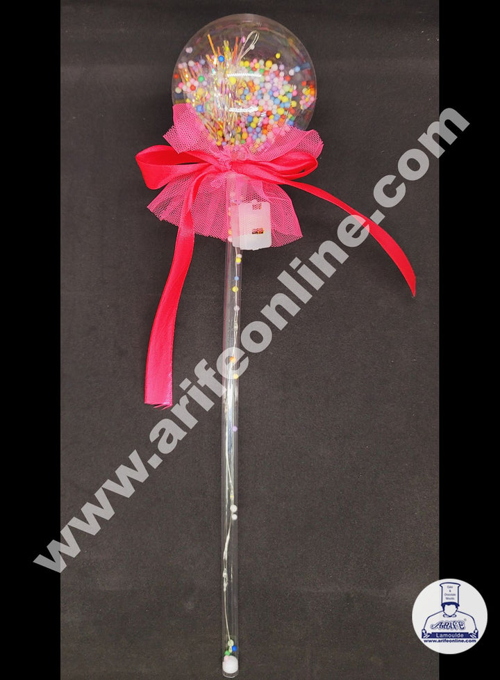 Cake Decor Plastic LED Light Cake Topper Balloon With Ribbon For Cake Decoration - Dark Pink