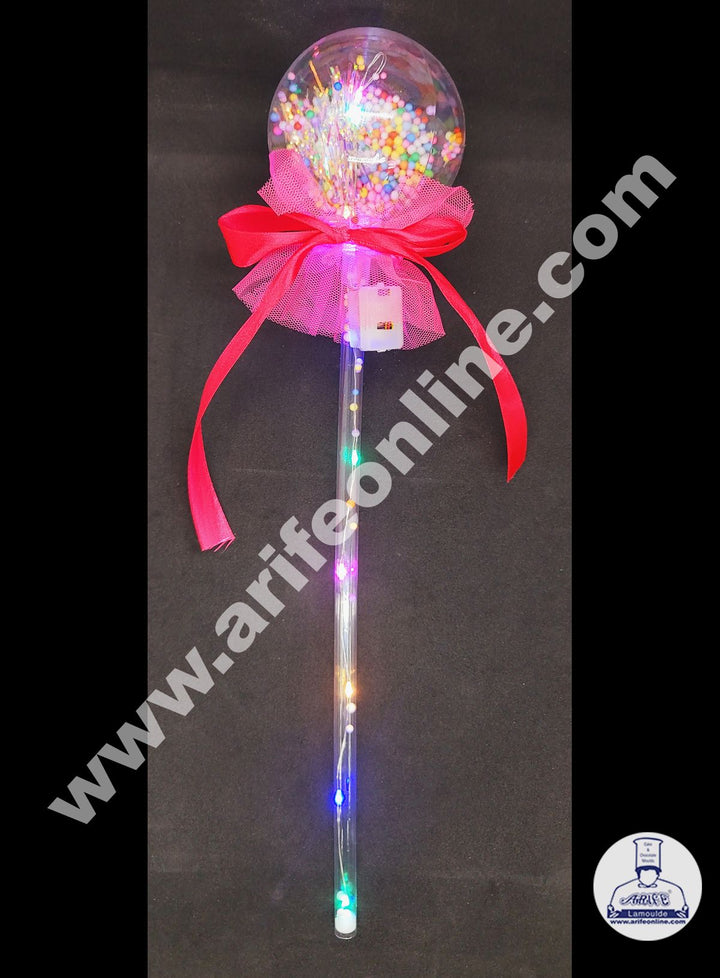 Cake Decor Plastic LED Light Cake Topper Balloon With Ribbon For Cake Decoration - Dark Pink