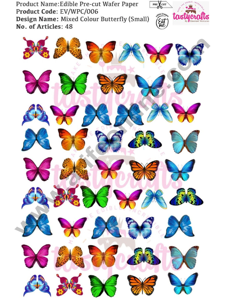 Cake DecorEdible Pre Cut Wafer Paper - Butterfly Mixed Colour Cake Topper - Small (Set of 48 pcs)