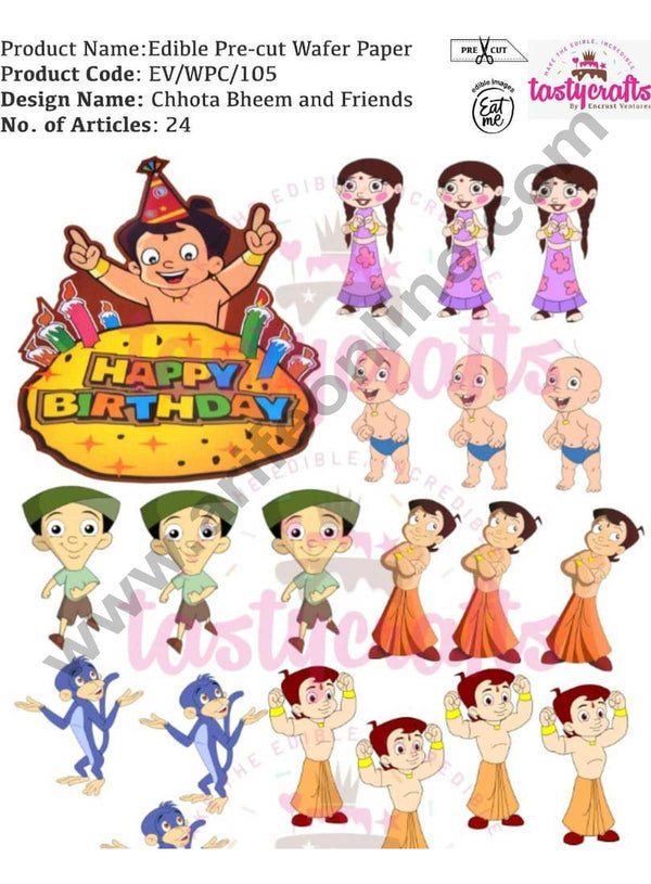 Cake Decor Edible Pre Cut Wafer Paper - Chhota Bheem and Friends Cake Topper - (Set of 24 pcs)