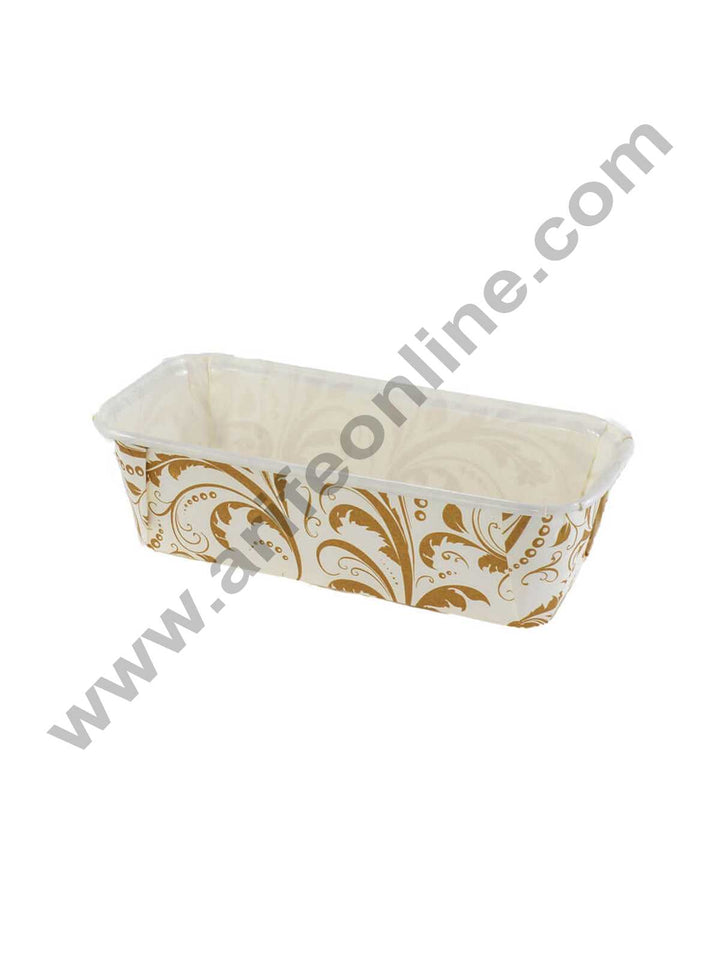 Novacart Bake &amp; Serve Paper Baking Mould By Cake Decor - White Golden Desgin Plum Cake Mold 10 Pcs