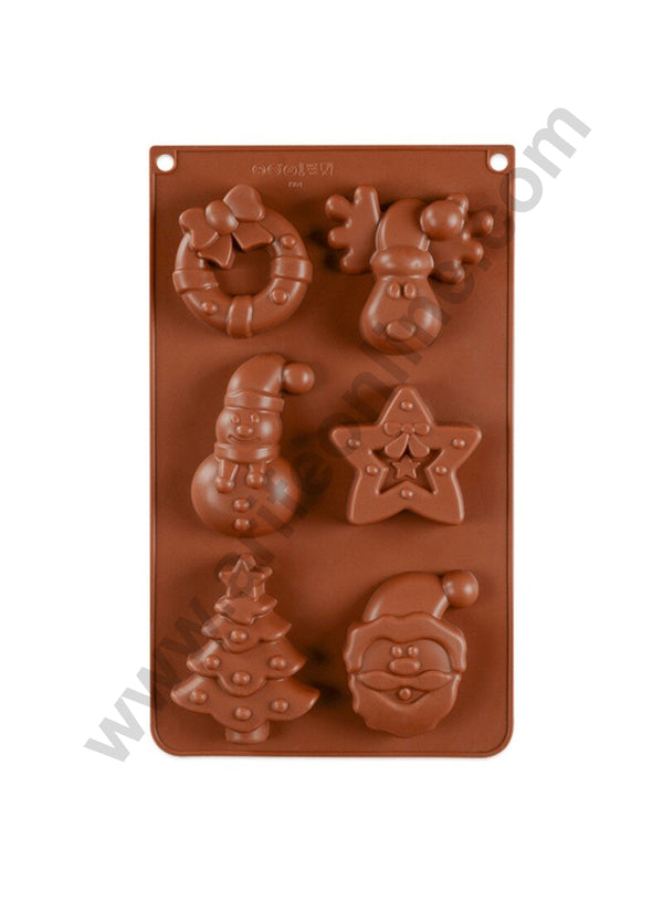 Cake Decor 6 Cavity 3D Christmas Tree, Star, Snowman, Elk, Santa Clause, Decor Ring, Silicon Moulds Muffin Mould