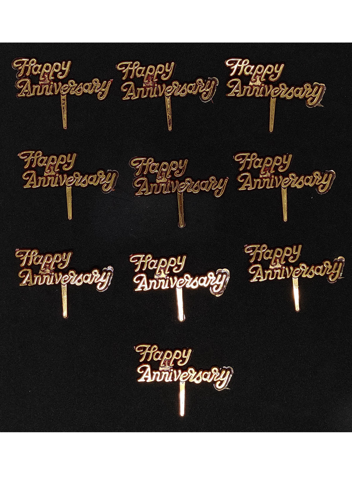 Cake Decor Red Golden Happy Anniversary Cake Tag Cake Topper (Pack of ...