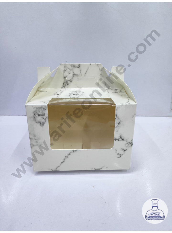 Cake Decor Small Cake Box Cupcake Box Marble White Paper Boxes - 6 x 6 x 4 inch (10 Pieces)