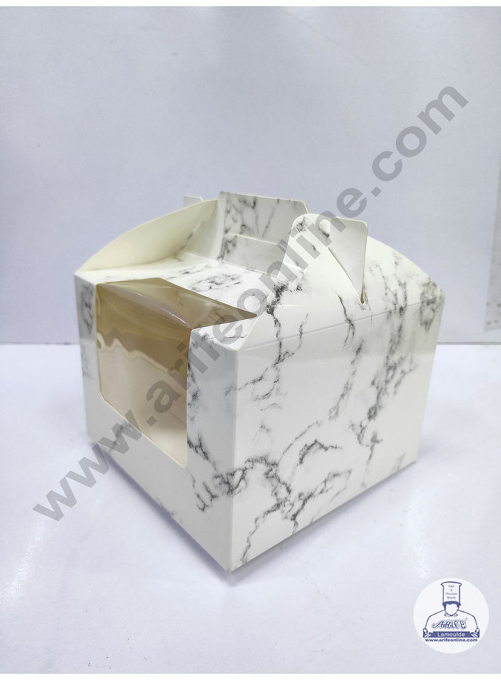 Cake Decor Small Cake Box Cupcake Box Marble White Paper Boxes - 6 x 6 x 4 inch (10 Pieces)