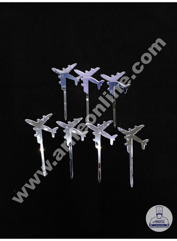 Cake Decor Airplane Acrylic Cupcake Topper Set Of 8 Pieces - Silver