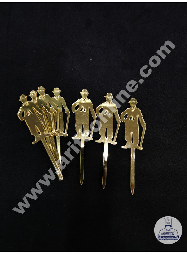 Cake Decor Charlie Chaplin Acrylic Cupcake Topper Set Of 8 Pieces - Gold