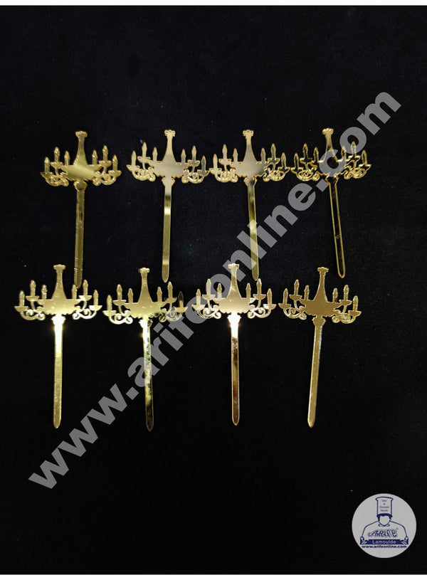 Cake Decor Chandelier Acrylic Cupcake Topper Set Of 8 Pieces - Gold