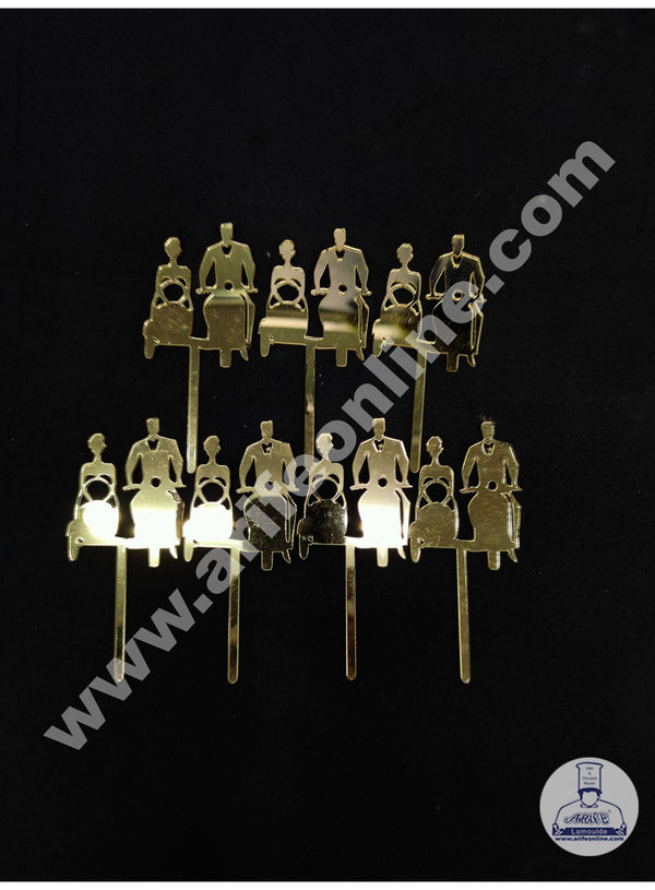 Cake Decor Couple On Bike Acrylic Cupcake Topper Set Of 8 Pieces - Gold