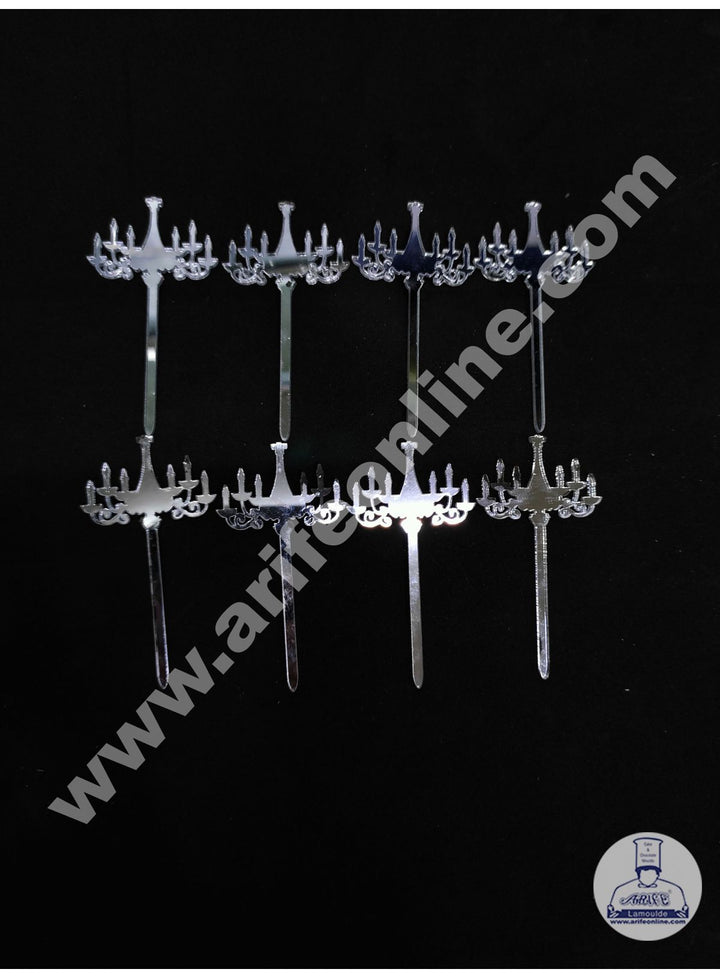 Cake Decor Chandelier Acrylic Cupcake Topper Set Of 8 Pieces - Silver