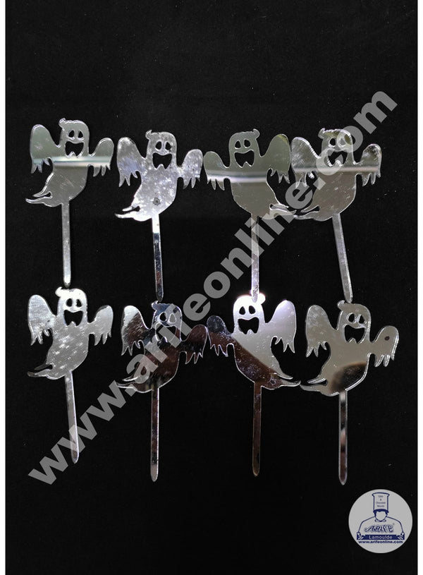 Cake Decor Ghost Acrylic Cupcake Topper Set Of 8 Pieces - Silver