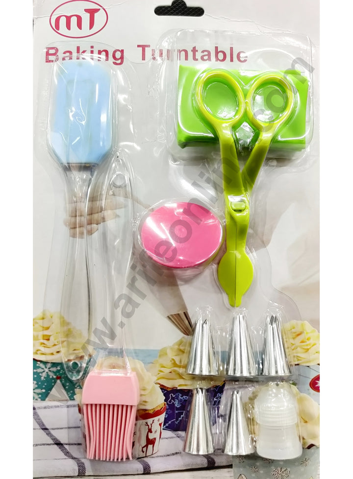 Cake Decor 11pc Set Of Spatulla Brush Flower Lifter Plastic Rose Nail Nozzles Coupler with Silicon Piping Bag SBPN-002
