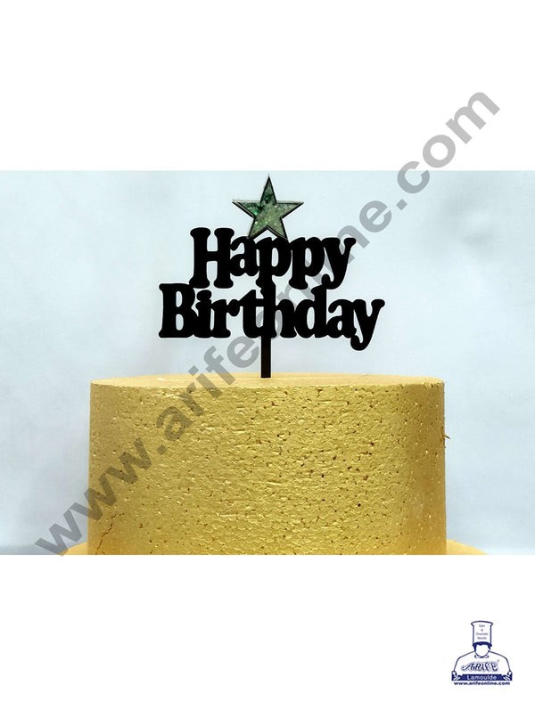 Cake Decor Exclusive Acrylic 3D Glitter Cake Topper - Black Happy Birthday With Star
