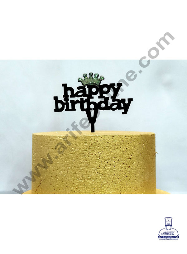 Cake Decor Exclusive Acrylic 3D Glitter Cake Topper - Black Happy Birthday With Crown
