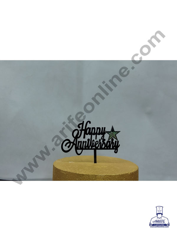 Cake Decor Exclusive Acrylic 3D Glitter Cake Topper - Black Happy Anniversary With Star